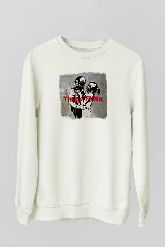 Blur Baskılı Unisex Beyaz Sweatshirt