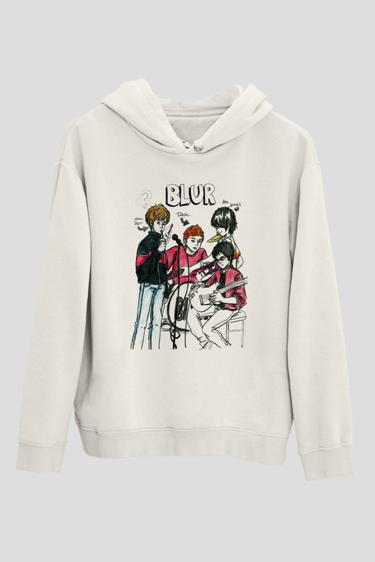 Blur Beyaz Unisex Kapşonlu Sweatshirt