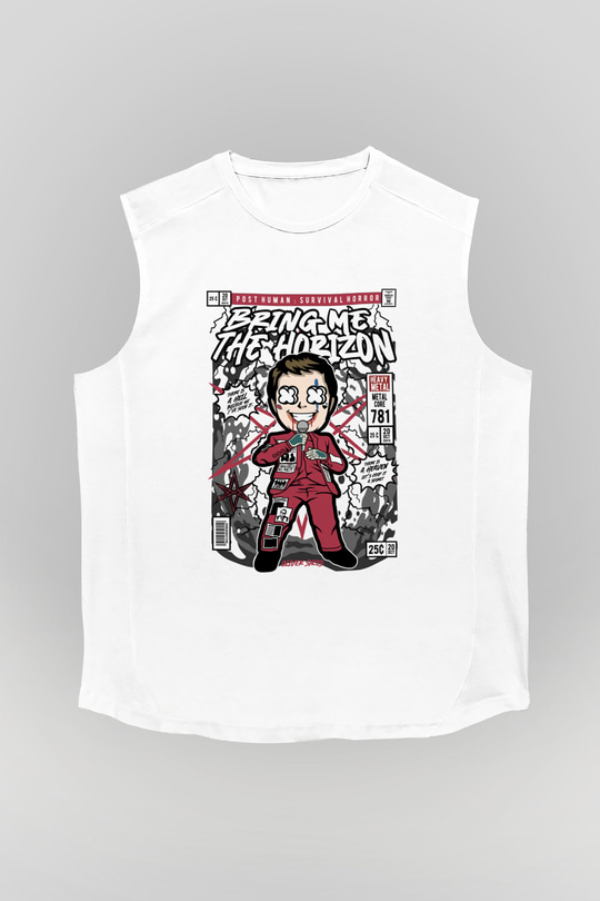 BMTH Baskılı Unisex Beyaz Kolsuz Tişört