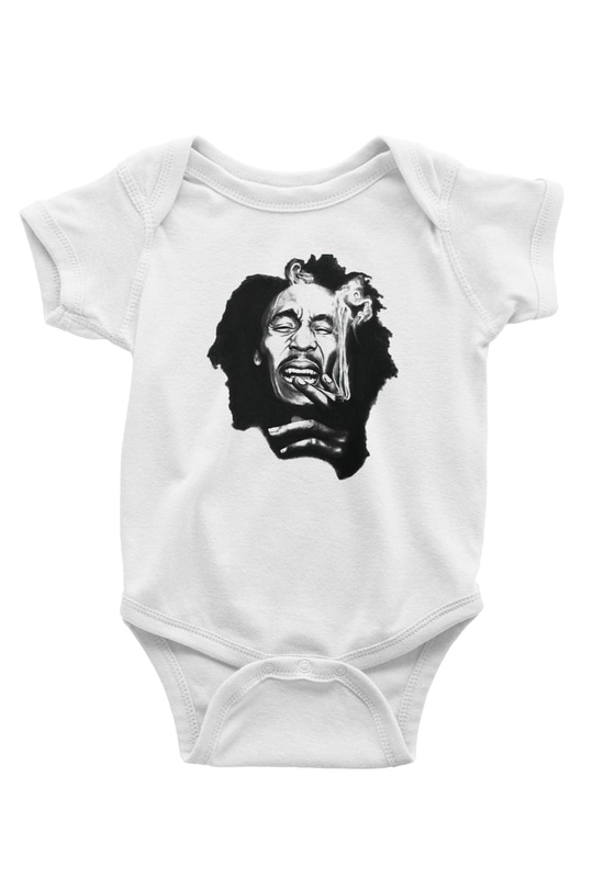 Bob Marley Baskılı Beyaz Unisex Bebek Body - Zıbın