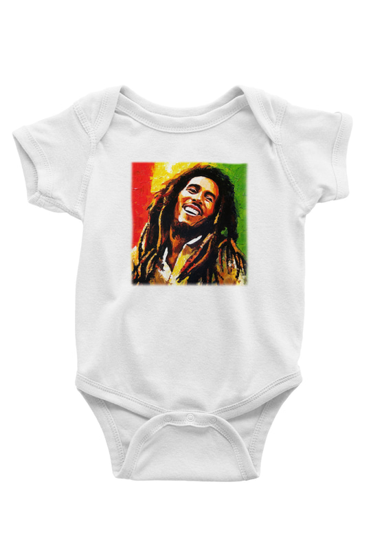 Bob Marley Baskılı Beyaz Unisex Bebek Body - Zıbın