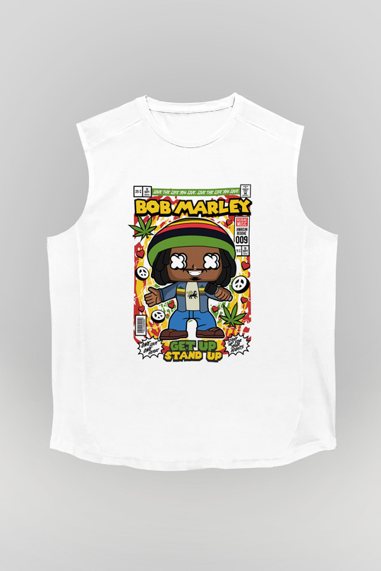Bob Marley Baskılı Unisex Beyaz Kolsuz Tişört