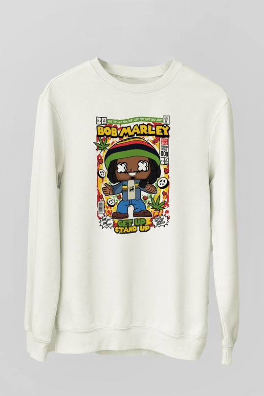 Bob Marley Baskılı Unisex Beyaz Sweatshirt