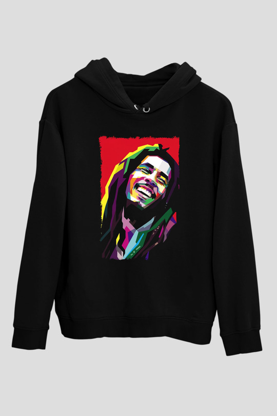 Bob Marley Siyah Unisex Kapüşonlu Sweatshirt