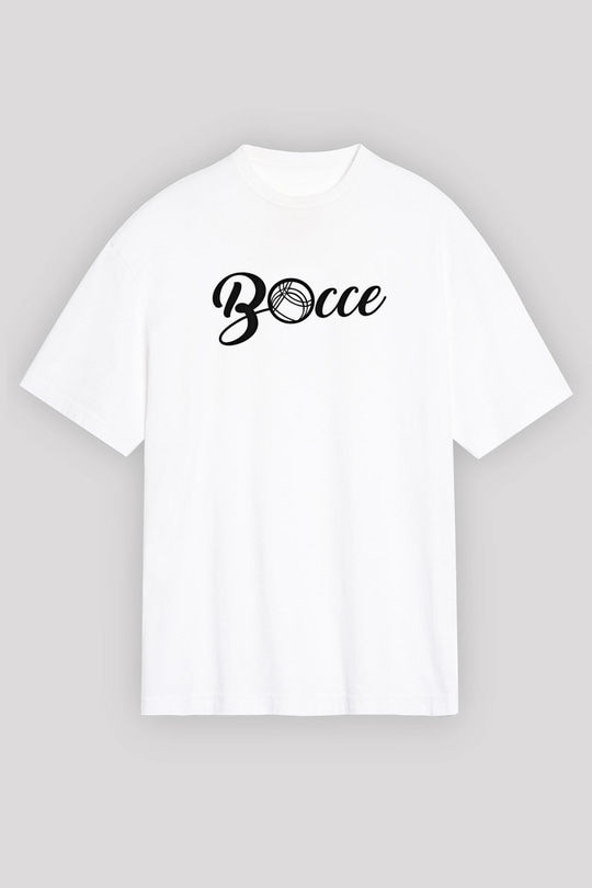 Bocce Baskılı Unisex Beyaz Oversize Tişört - Tshirt