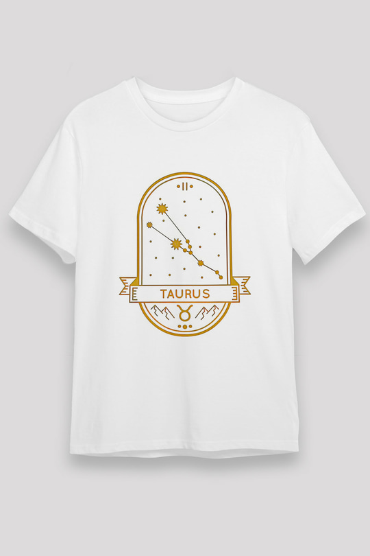 Boğa Burcu Unisex Baskılı Beyaz Tişört - Tshirt