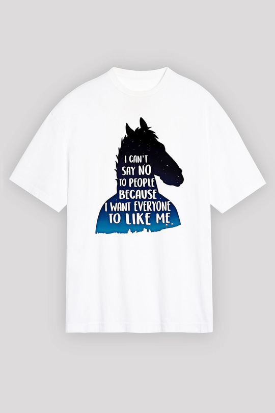 Bojack Horseman Baskılı Beyaz Unisex Oversize Tişört - Tshirt