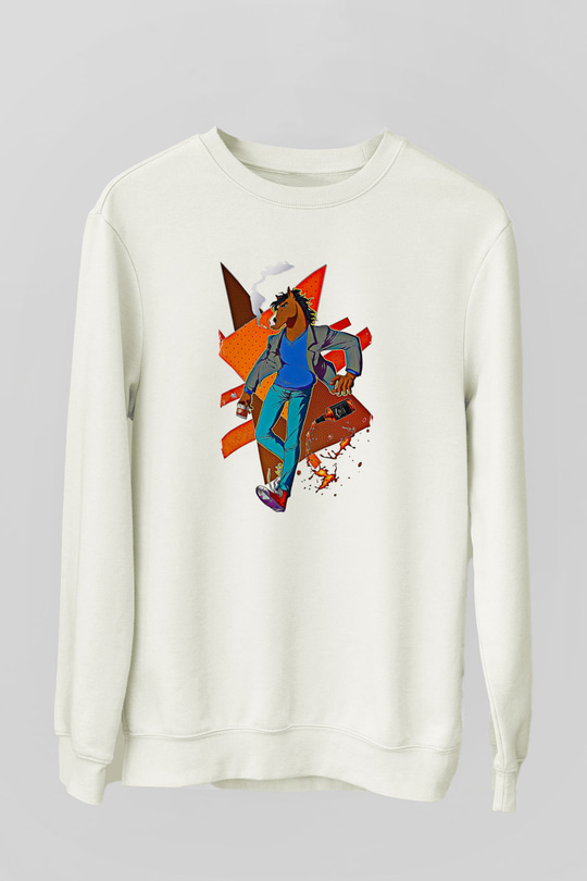 Bojack Horseman Baskılı Beyaz Unisex Sweatshirt