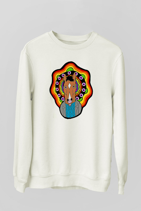 Bojack Horseman Baskılı Beyaz Unisex Sweatshirt