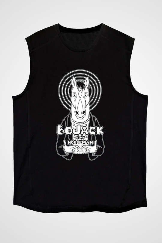 Bojack Horseman Baskılı Unisex Siyah Kolsuz Tişört - Tshirt