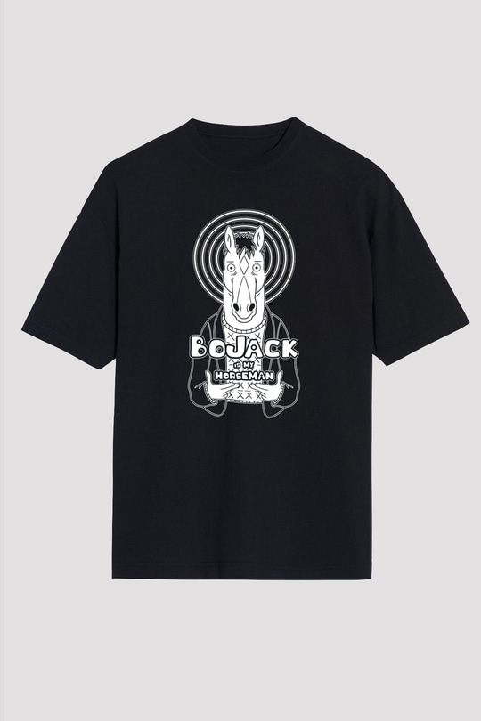 Bojack Horseman Baskılı Unisex Siyah Oversize Tişört - Tshirt
