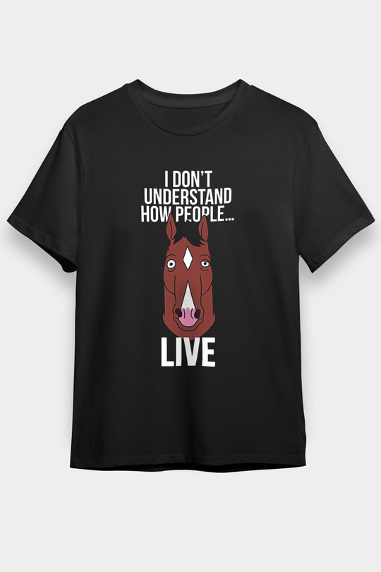 Bojack Horseman Baskılı Unisex Siyah Tişört - Tshirt