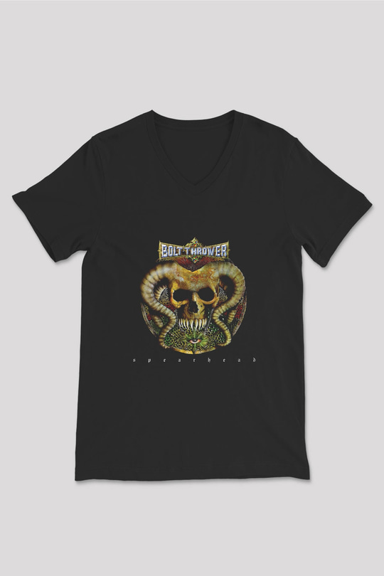 Bolt Thrower Baskılı Unisex Siyah V Yaka Tişört