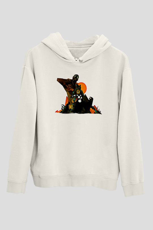 Borderlands Baskılı Beyaz Unisex Kapüşonlu Sweatshirt