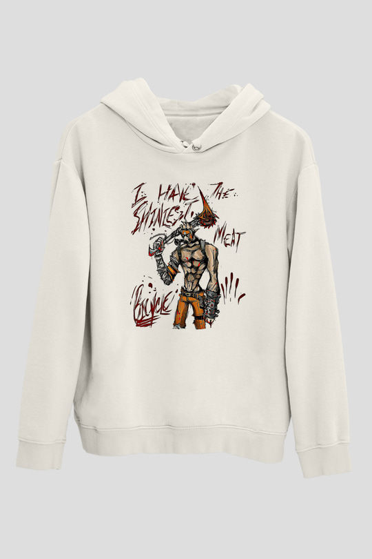 Borderlands Baskılı Beyaz Unisex Kapüşonlu Sweatshirt