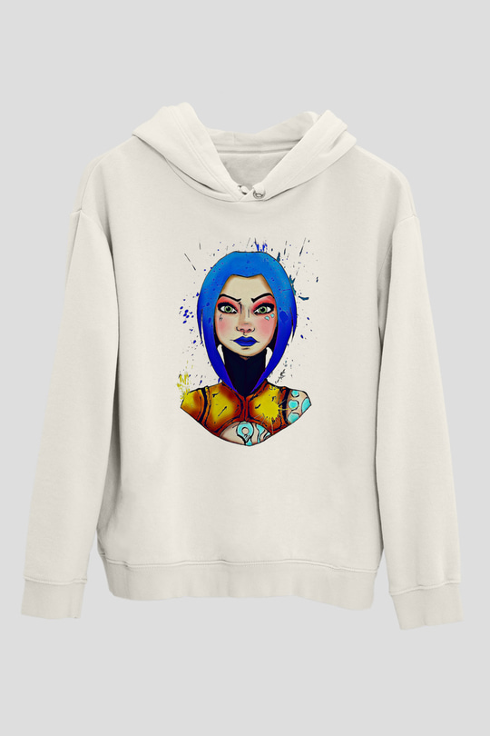 Borderlands Baskılı Beyaz Unisex Kapüşonlu Sweatshirt