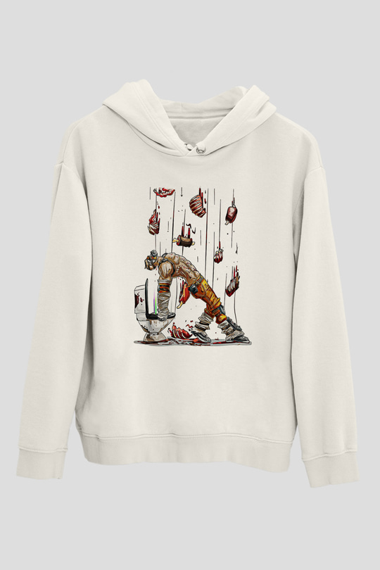 Borderlands Baskılı Beyaz Unisex Kapüşonlu Sweatshirt