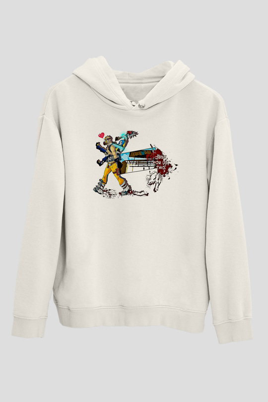 Borderlands Baskılı Beyaz Unisex Kapüşonlu Sweatshirt