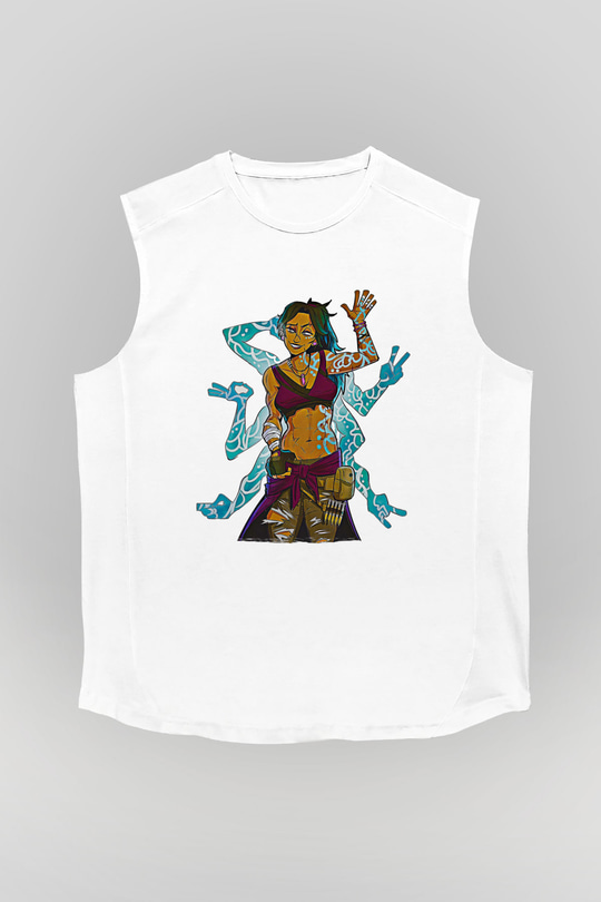 Borderlands Baskılı Beyaz Unisex Kolsuz Tişört - Tshirt