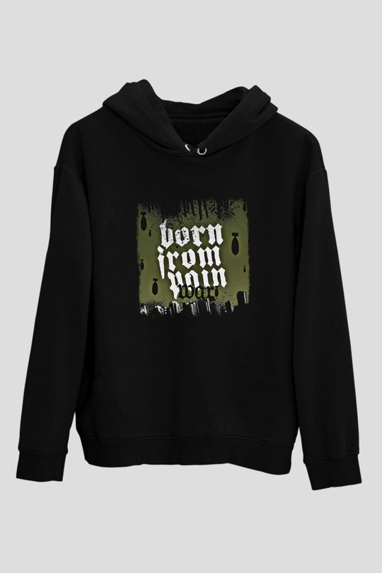 Born from Pain Baskılı Unisex Siyah Hoodie