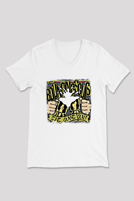 Bouncing Souls Baskılı Unisex Beyaz V Yaka Tişört
