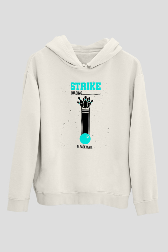 Bovling Baskılı Unisex Ekru Hoodie