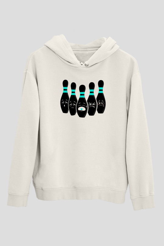 Bovling Baskılı Unisex Ekru Hoodie