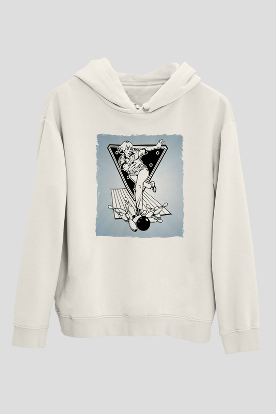 Bovling Beyaz Unisex Kapüşonlu Sweatshirt