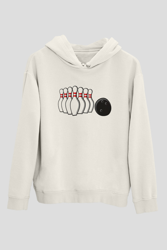 Bovling Beyaz Unisex Kapüşonlu Sweatshirt