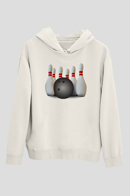 Bovling Beyaz Unisex Kapüşonlu Sweatshirt
