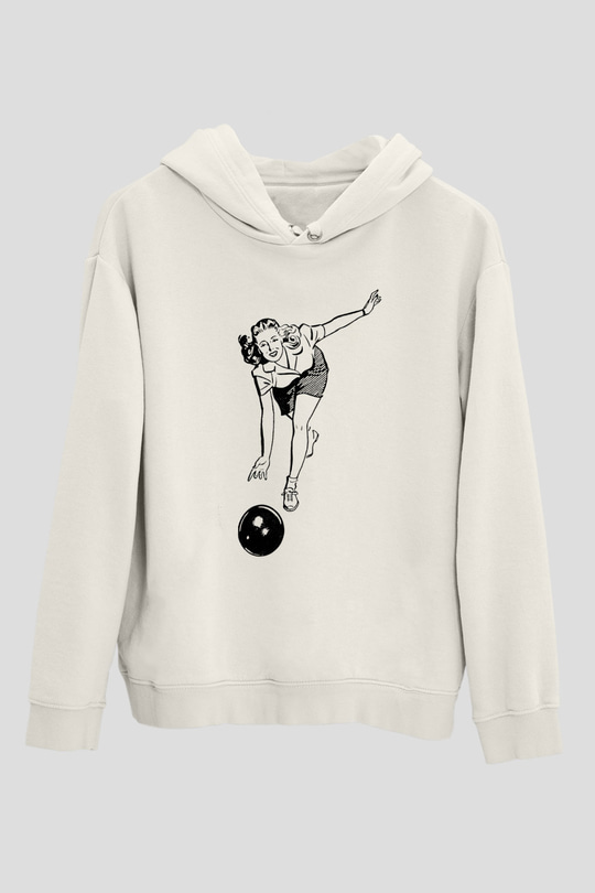 Bovling Beyaz Unisex Kapüşonlu Sweatshirt
