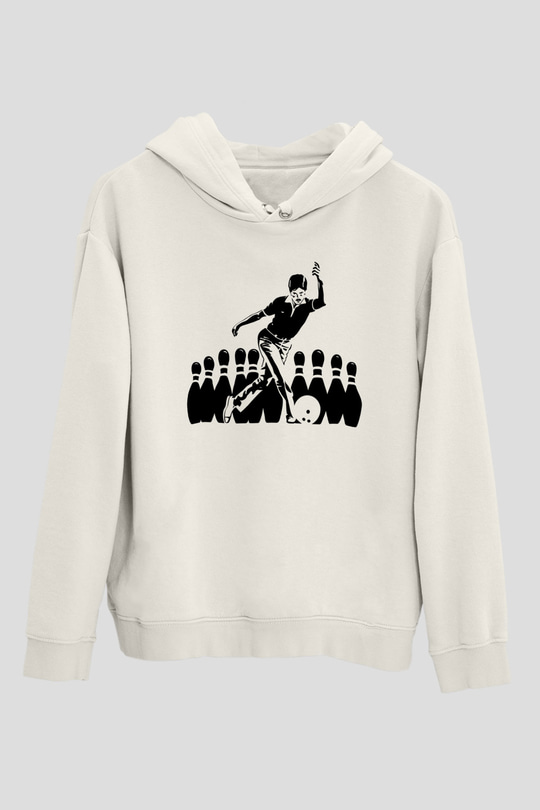 Bovling Beyaz Unisex Kapüşonlu Sweatshirt