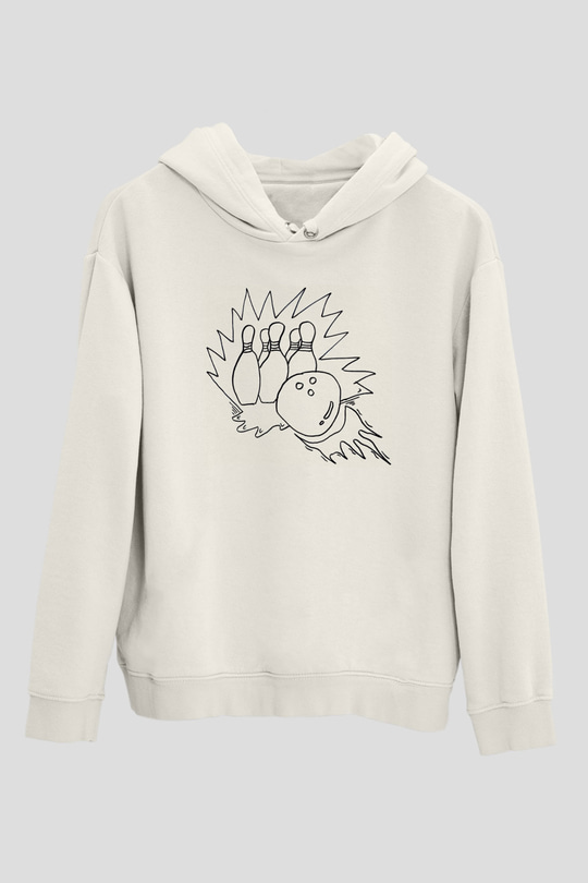 Bovling Beyaz Unisex Kapüşonlu Sweatshirt