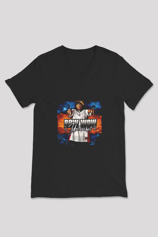 Bow Wow Baskılı Unisex Siyah V Yaka Tişört