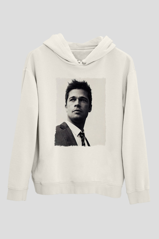 Brad Pitt Beyaz Unisex Kapüşonlu Sweatshirt