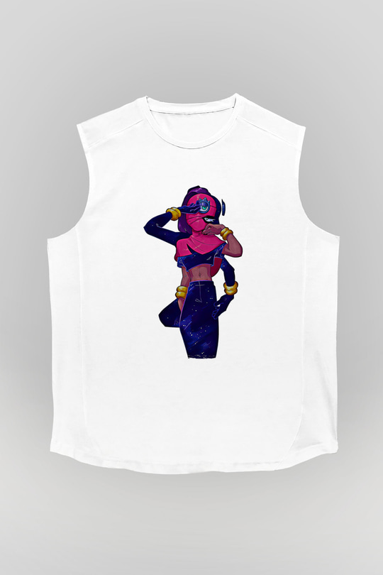 Brawl Stars Baskılı Beyaz Unisex Kolsuz Tişört - Tshirt