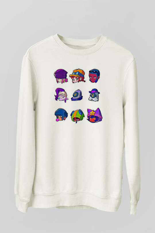 Brawl Stars Baskılı Beyaz Unisex Sweatshirt