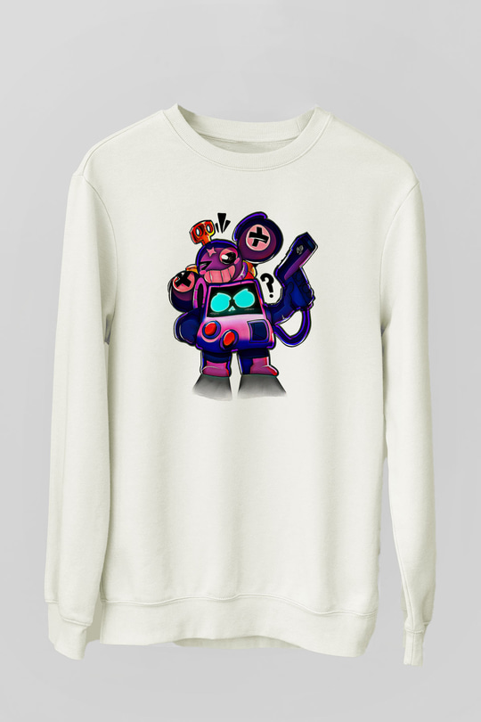 Brawl Stars Baskılı Beyaz Unisex Sweatshirt