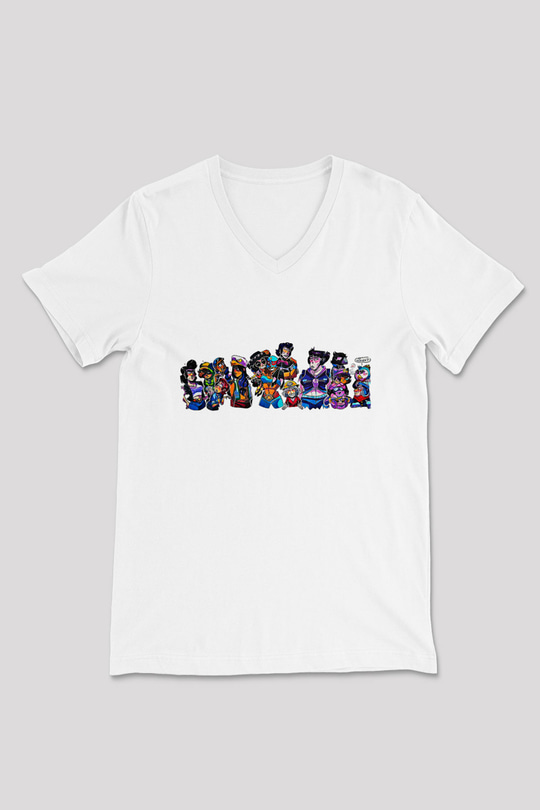Brawl Stars Baskılı Beyaz Unisex V Yaka Tişört - Tshirt