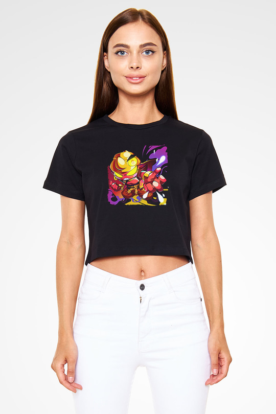 Brawl Stars Baskılı Siyah Crop Top Kadın Tişört - Tshirt