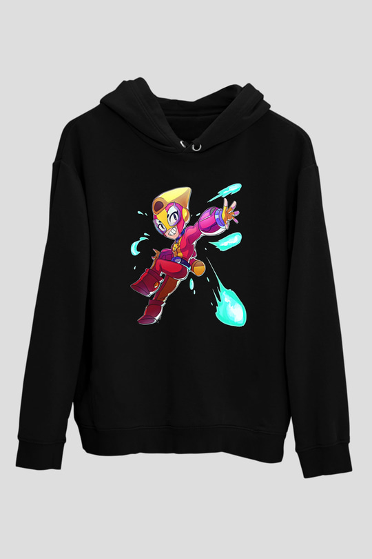 Brawl Stars Baskılı Unisex Siyah Kapüşonlu Sweatshirt
