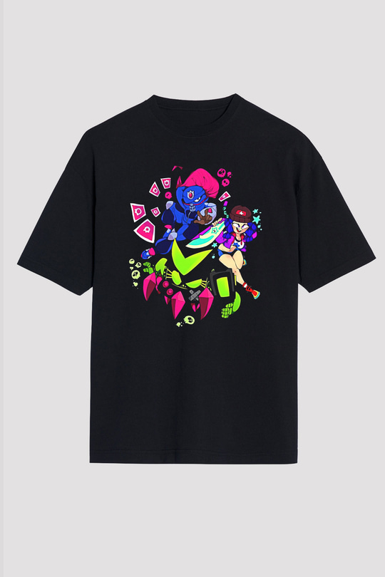 Brawl Stars Baskılı Unisex Siyah Oversize Tişört - Tshirt