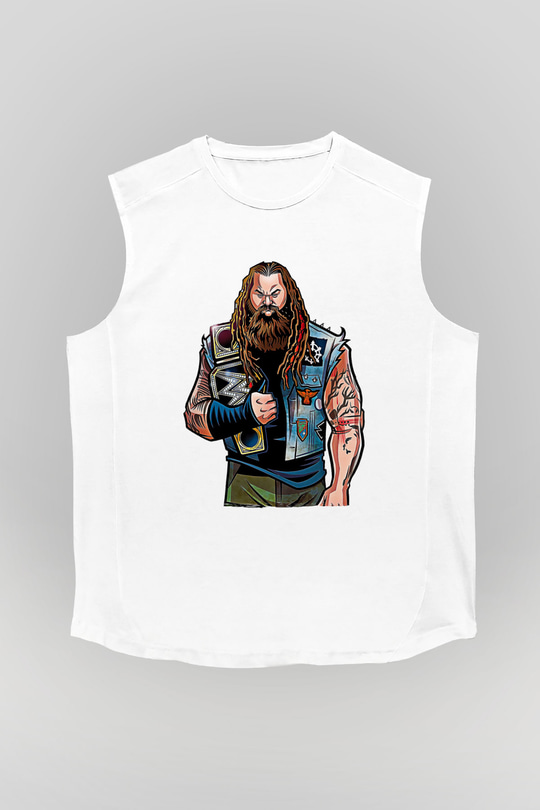 Bray Wyatt Baskılı Beyaz Unisex Kolsuz Tişört - Tshirt