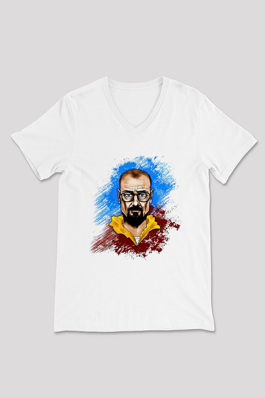 Breaking Bad Heisenberg Beyaz Unisex V Yaka Tişört