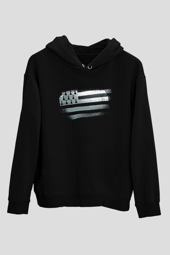 Bretonya - Brittany Bayrağı Baskılı Unisex Siyah Hoodie