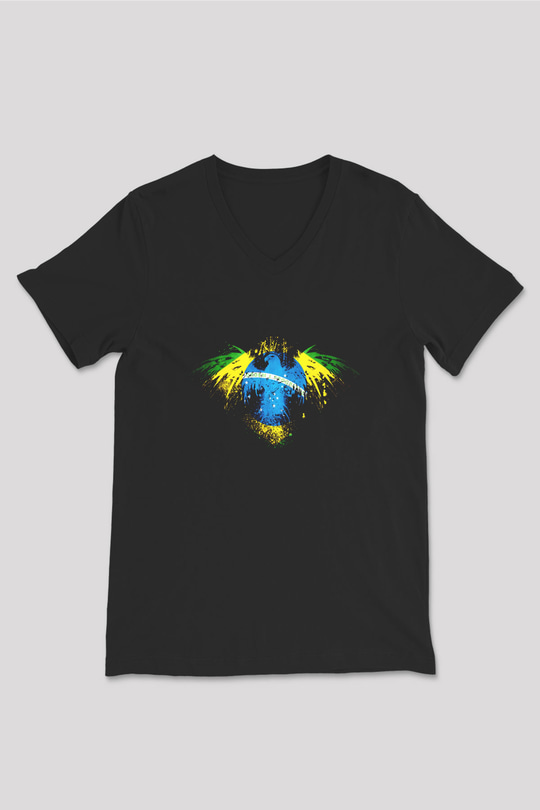 Brezilya Siyah Unisex V Yaka Tişört T-Shirt