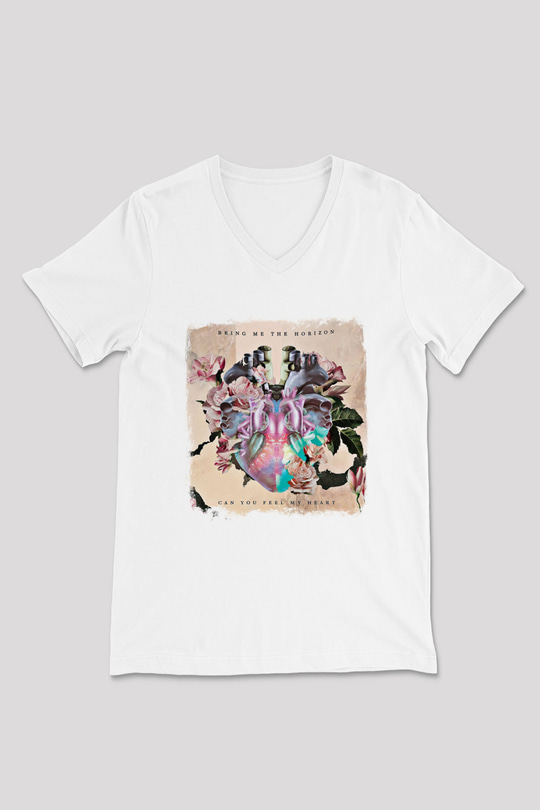 Bring Me the Horizon Baskılı Unisex Beyaz V Yaka Tişört