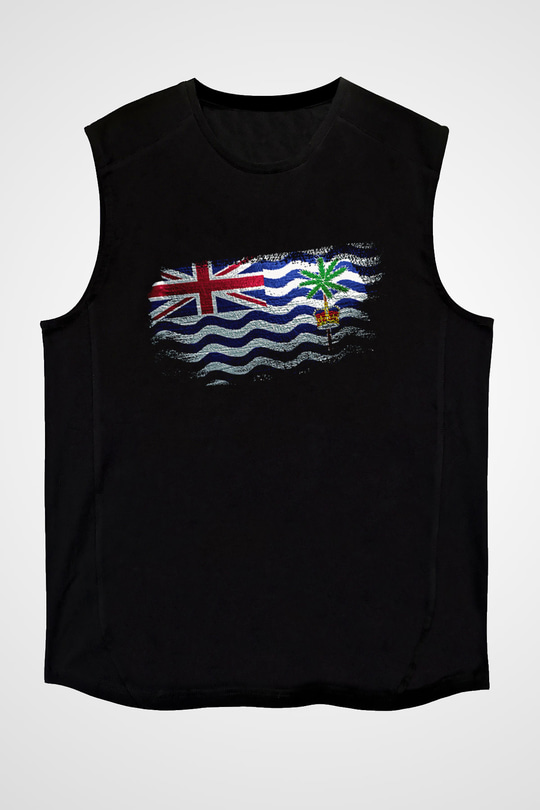 Britanya Hint Okyanusu Toprakları - British İndian Ocean Territory Bayrağı Baskılı Unisex Siyah Kolsuz Tişört