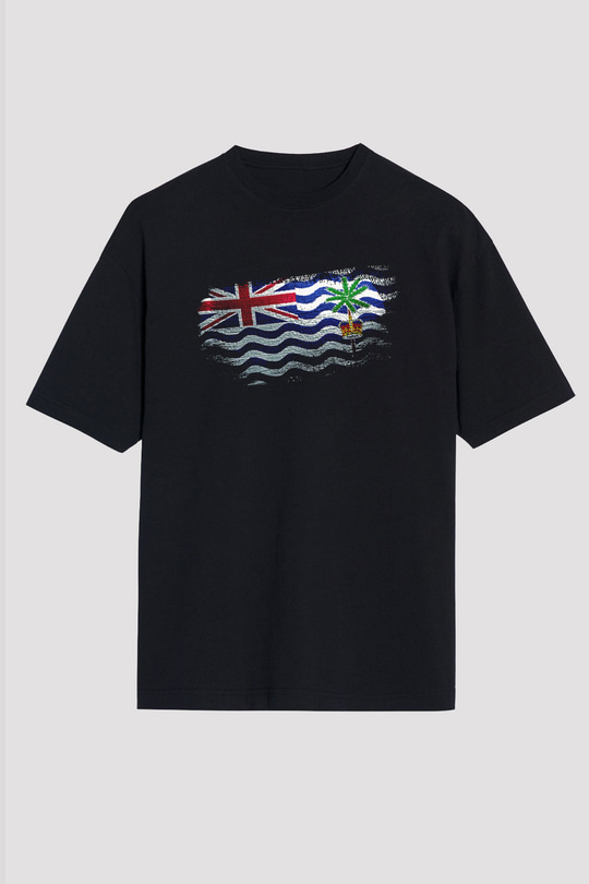 Britanya Hint Okyanusu Toprakları - British İndian Ocean Territory Bayrağı Baskılı Unisex Siyah Oversize Tişört