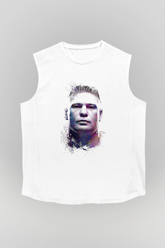 Brock Lesnar Baskılı Beyaz Unisex Kolsuz Tişört - Tshirt